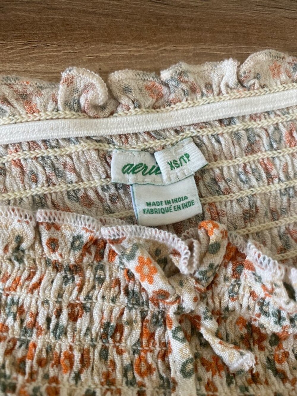 Aerie Smocked Floral Square Neck Puff Sleeve Crop Top Size XS - Picture 5 of 6
